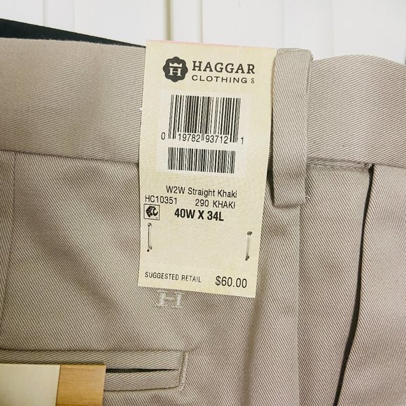 Haggar Mens Work To Weekend Straight Fit No Iron Comfort Waist Khaki 40W… - Picture 7 of 10